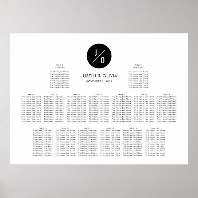 BEST 38"x28" Seating Chart - Olivia & Justin Poster (Vorne)