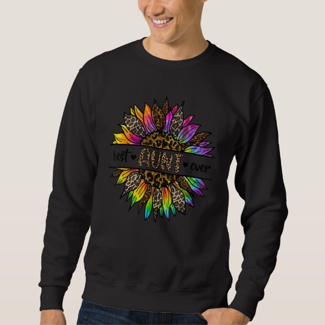 Best Aunt Ever Sunflower Leopard Tie Dye Auntie Mo Sweatshirt (Vorderseite)