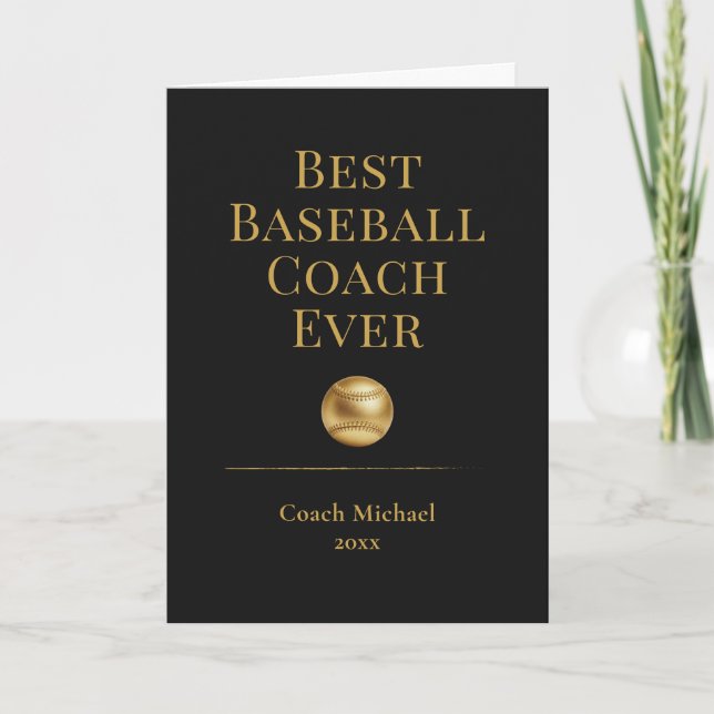 Best Baseball Coach Ever Elegant Black Gold Gift Dankeskarte (Vorderseite)