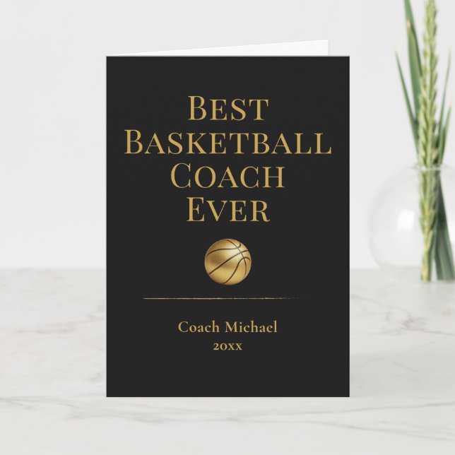 Best Basketball Coach Ever Elegant Black Gold Gift Dankeskarte (Vorderseite)