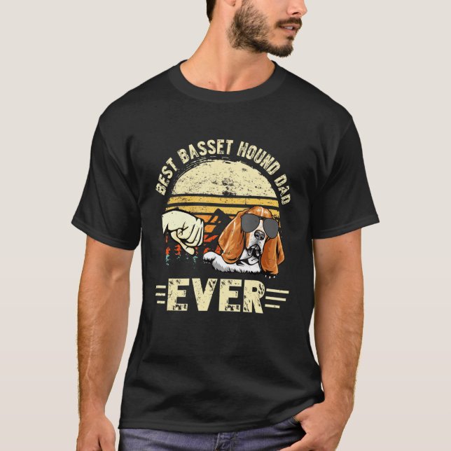 Best Basset Hound Vater je Sunset Retro Fathers Da T-Shirt (Vorderseite)