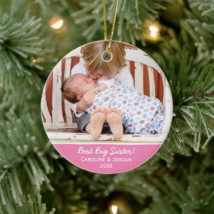 Best Big Sister New Baby Custom Christmas Foto Keramik Ornament