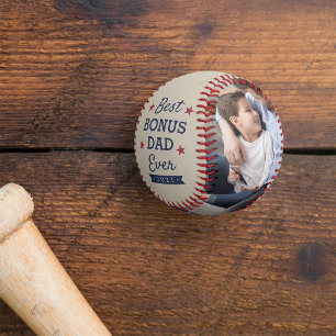 Best Bonus Dad Ever   Custom Photo Baseball