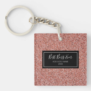 Best Boss je Rose Gold Glitzer Personalisiert Jahr Schlüsselanhänger