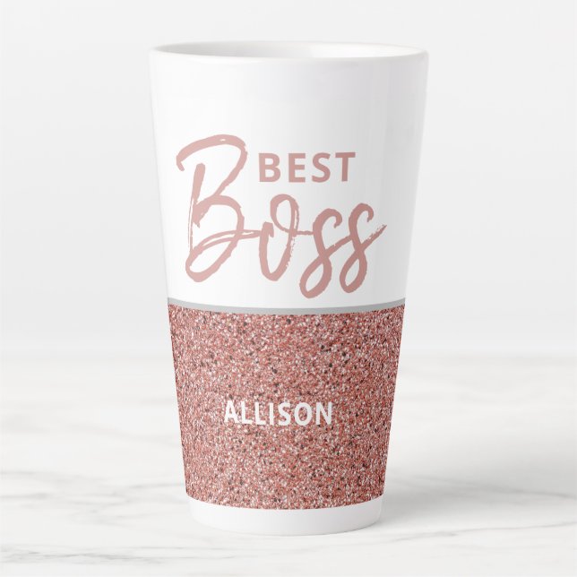Best Boss Rose Gold Pink Glitzer Personalisiert  Milchtasse (Vorderseite)