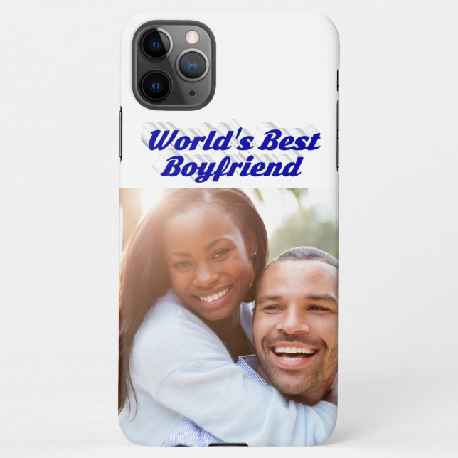 Best Boyfriend Foto mit blauen Text iPhone Case Hülle (Rückseite)