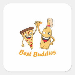 Best Buddies Pizza and Beer Quadratischer Aufkleber