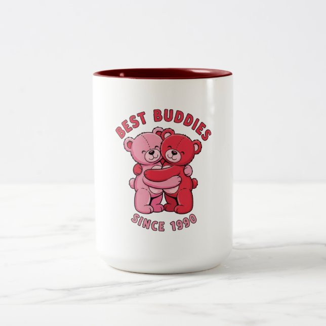 Best Buddies Since 1990 Hugging Teddy Bears  Zweifarbige Tasse (Mittel)