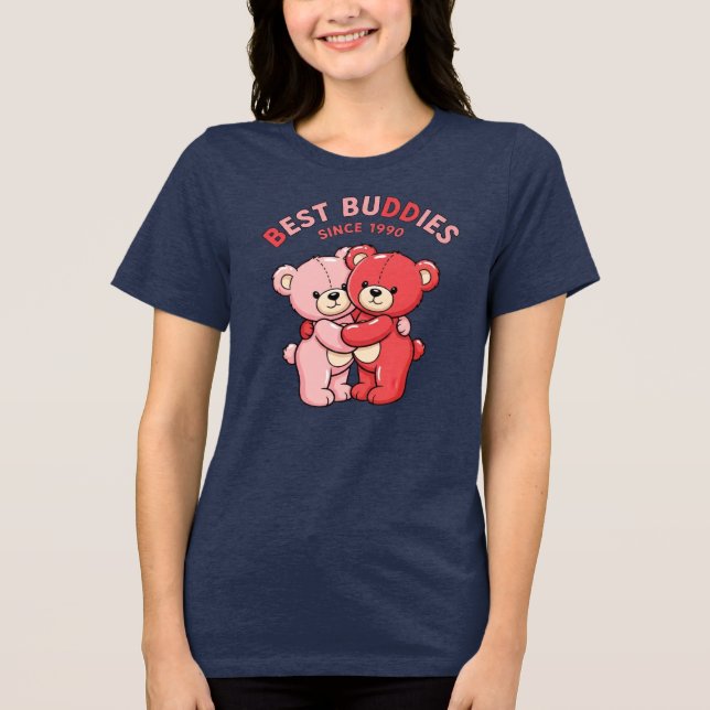 Best Buddies Since 1990 Red Teddy Bears Tri-Blend Shirt (Vorderseite)