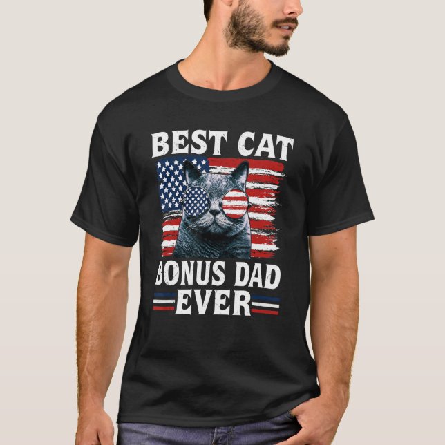 Best Cat Bonus Dad Ever American Flag Patriotic 4t T-Shirt (Vorderseite)