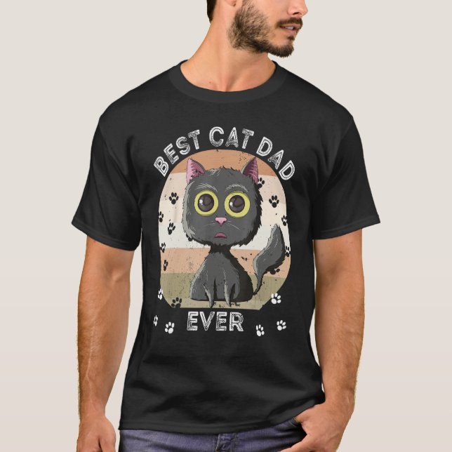 Best Cat Dad Ever  Cat Daddy Retro Black Cat T-Shirt (Vorderseite)