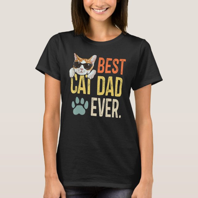 Best Cat Dad Ever  Retro Cat  Fathers Day T-Shirt (Vorderseite)