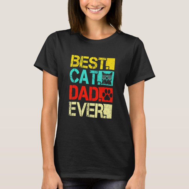 Best Cat Dad Ever Retro Fathers Day  Cat T-Shirt (Vorderseite)