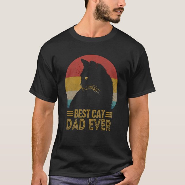 Best Cat Dad Ever Retro Sunset  Daddy Cat Father s T-Shirt (Vorderseite)