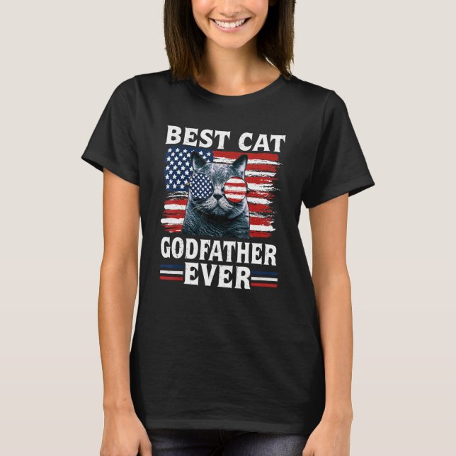 Best Cat Godfather Ever American Flag Patriotic 4t T-Shirt (Vorderseite)