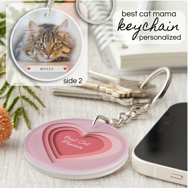 Best Cat Mama Custom Photo Heart Schlüsselanhänger (Von Creator hochgeladen)