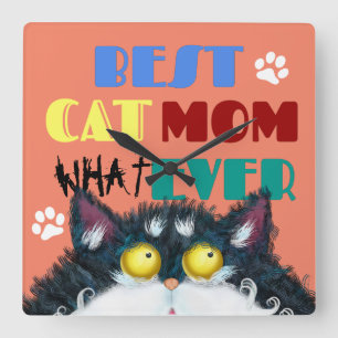 Best Cat Mama Ever grumpy Cat lustigen Cartoon Quadratische Wanduhr