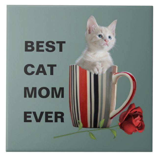 Best Cat Mama Ever kited Kaffee Tasse Blume modern Fliese (Vorderseite)