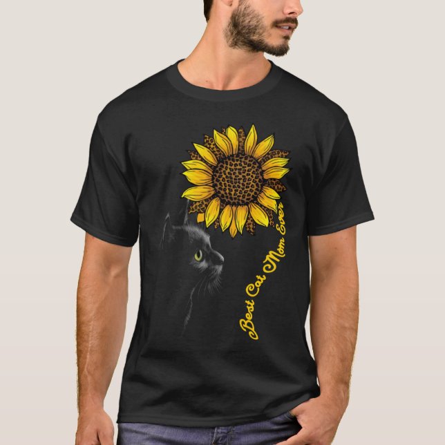 Best Cat Mom Ever Sunflower Leopard  Black Cat Mot T-Shirt (Vorderseite)