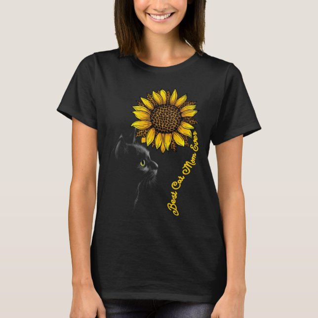 Best Cat Mom Ever Sunflower Leopard  Black Cat Mot T-Shirt (Vorderseite)