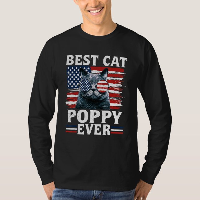 Best Cat Poppy Ever American Flag Patriotic 4th Of T-Shirt (Vorderseite)