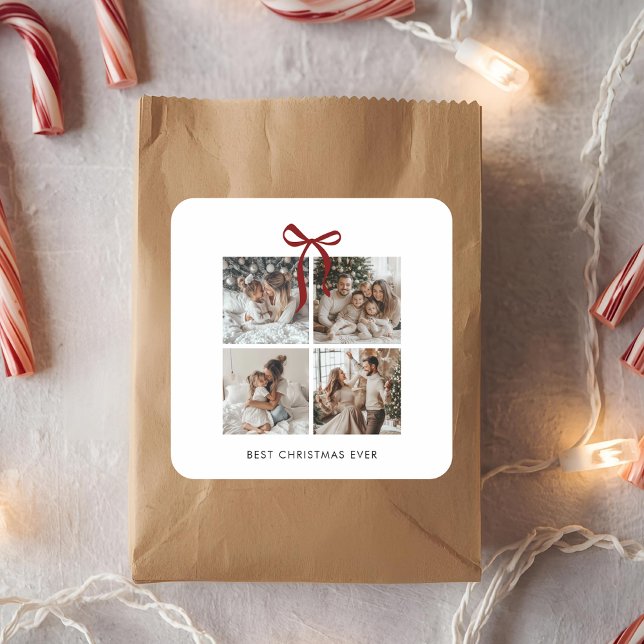 Best Christmas Ever Family Foto Collage Geschenk Quadratischer Aufkleber (Von Creator hochgeladen)
