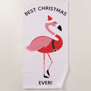 Best Christmas Ever Pink Flamingo Santa Strandtuch