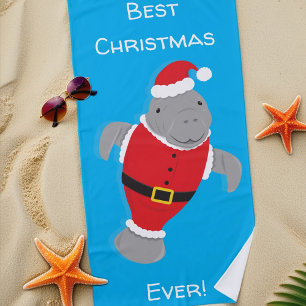 Best Christmas Ever Santa Manatea Weihnachten Strandtuch