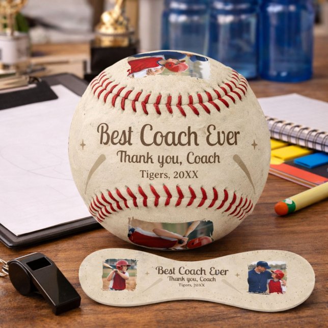Best Coach Ever 2 Photo Coach Gift Keepsake Baseball (Von Creator hochgeladen)