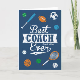Best Coach Ever mit Namen und Sportausrüstung Dankeskarte