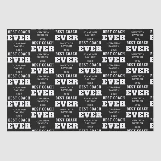 Best Coach je Name Jahr Weiß Schwarz Seidenpapier (Vorderseite)