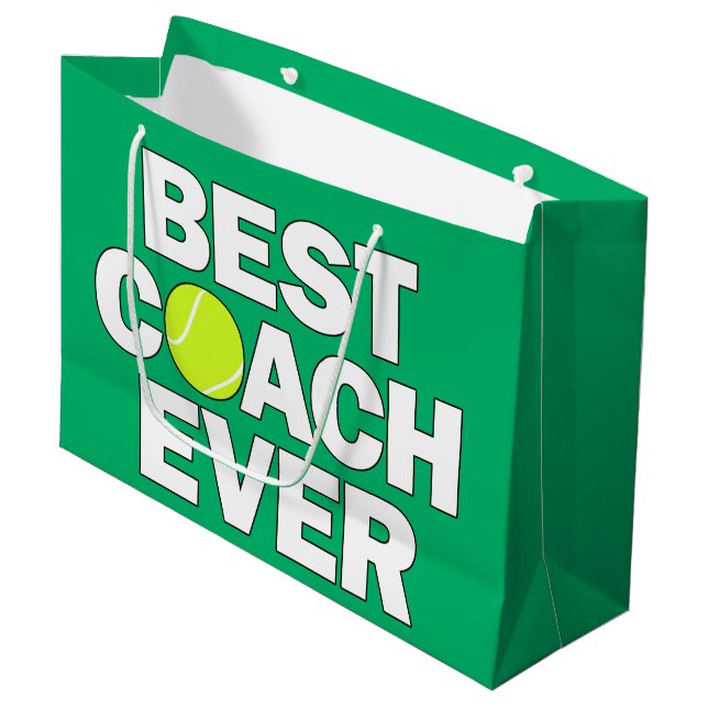 Best Coach je Tennis Coach Geschenktasche Große Geschenktüte (Vorderseite Schrägansicht)