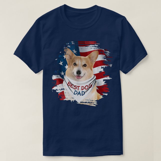 Best Corgi Dog Dad Cute American Flag Happy Father T-Shirt (Design vorne)