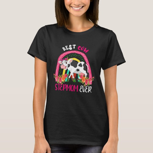 Best Cow Stepmom Ever Cute Cow Bow Tie Farmer Moth T-Shirt (Vorderseite)