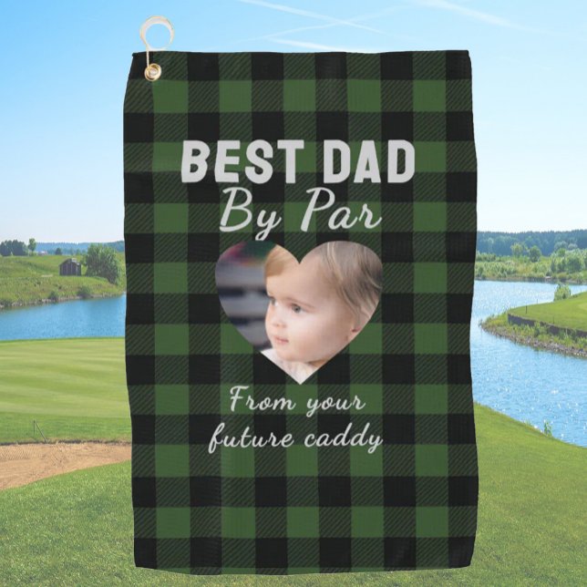 Best Dad Custom Kids Photo Green Buffalo Plaid Golfhandtuch (Von Creator hochgeladen)