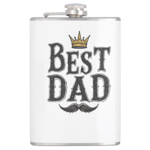 "Best Dad" Edelstahl-Flasche mit Krone und Schnurr Flachmann