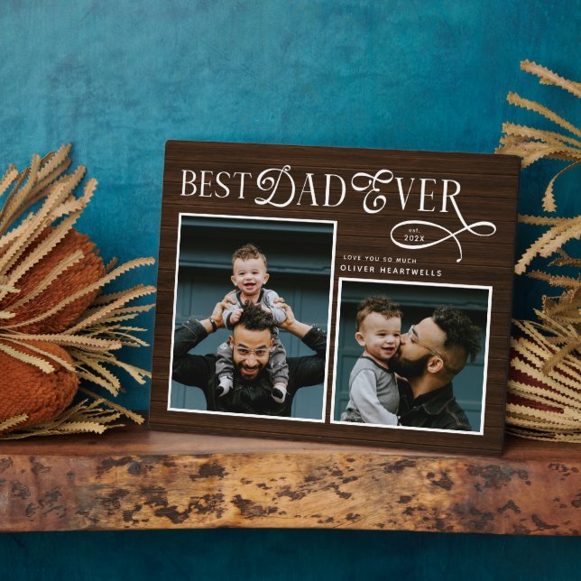  Best Dad Ever 2 Photos Fathers Day Rustic Wood Fotoplatte (Seite)