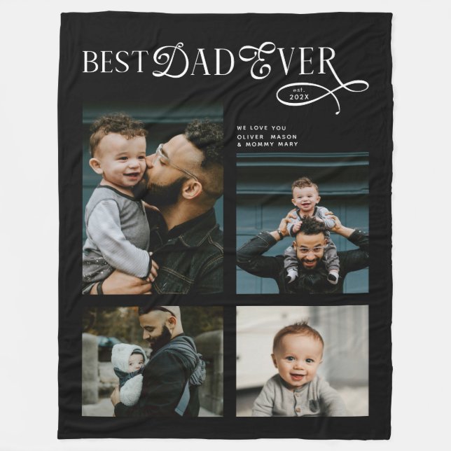  Best Dad Ever 4 Photos Modern Fathers Day Gifts Fleecedecke (Vorderseite)