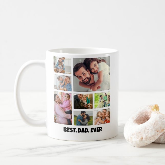 Best Dad Ever – 8 Photo Collage Frame Template Kaffeetasse (Mit Donut)
