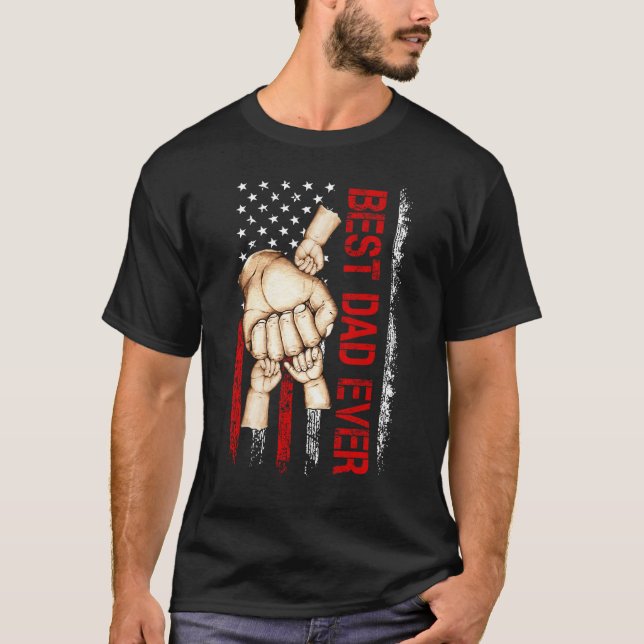 Best Dad Ever America Flag Dad Have 3 Child Father T-Shirt (Vorderseite)
