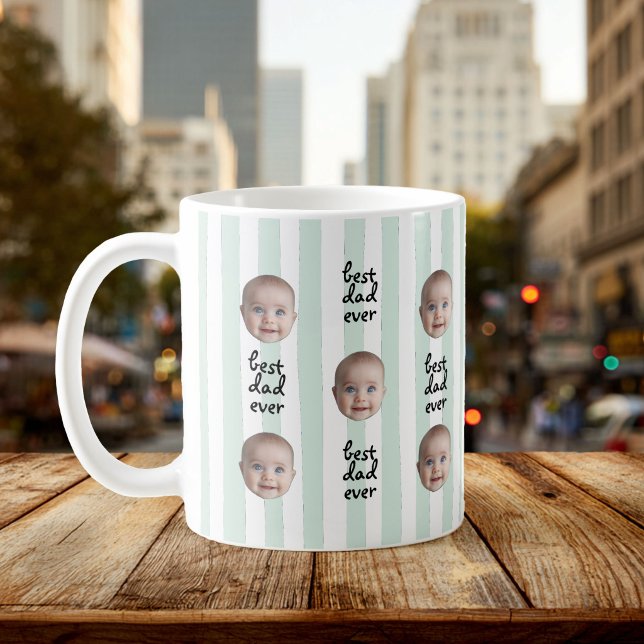 Best Dad Ever Cute Stripes Baby Face Photo Kaffeetasse (Von Creator hochgeladen)