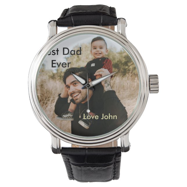 Best dad ever father's dad gift photo name simple  armbanduhr (Vorderseite)