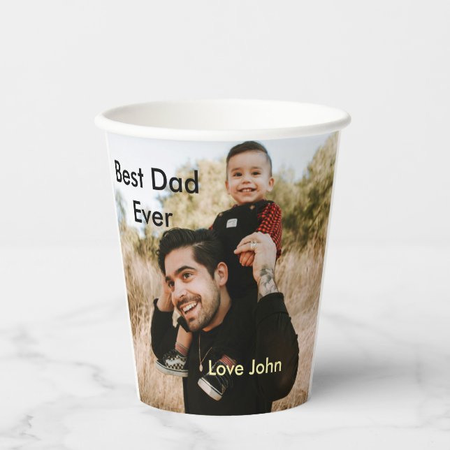 Best dad ever father's dad gift photo name simple  pappbecher (Vorderseite)