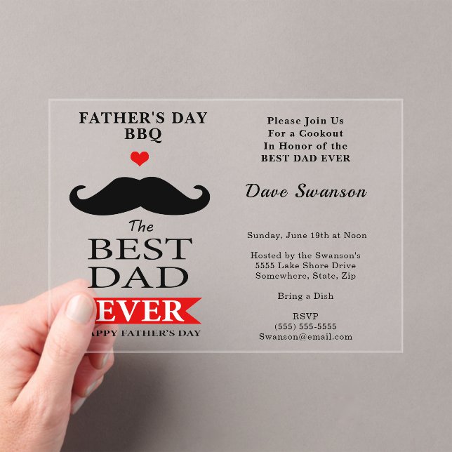 Best Dad Ever Fathers Day Mustache Luncheon BBQ Acryleinladungen (Insitu (Handheld))