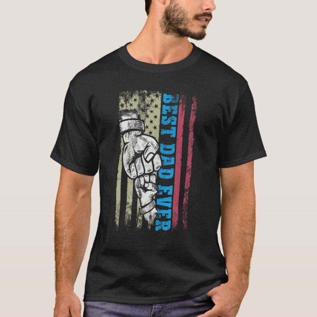 Best Dad Ever Fist Pump With US American Flag Fath T-Shirt (Vorderseite)