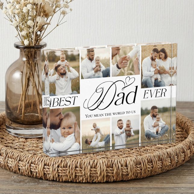 Best Dad Ever Heart Family Photo Collage keepsake Fotoblock (Best Dad Ever Heart Family Photo Collage keepsake Block)