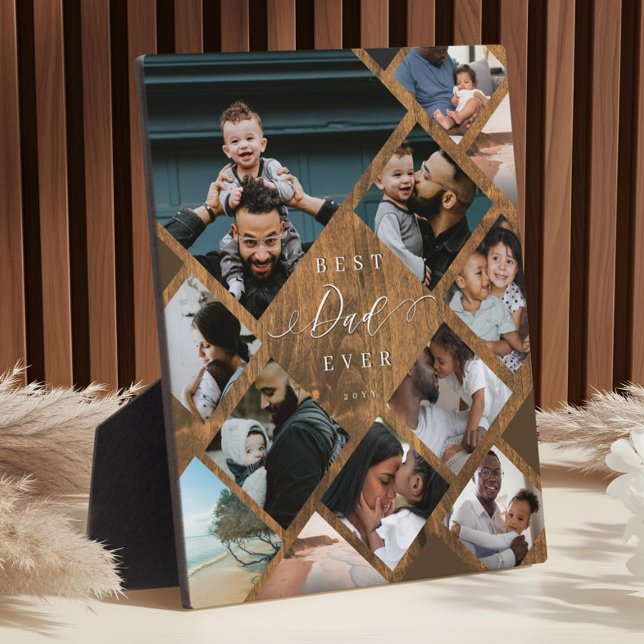Best Dad Ever Modern Photo Collage Woodgrain Fotoplatte (Best Dad Ever Modern Photo Collage Woodgrain Plaque)