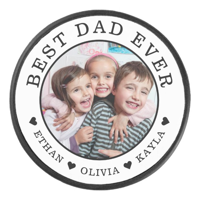 Best Dad Ever Personalized Photo Black And White  Eishockey Puck (Vorderseite)