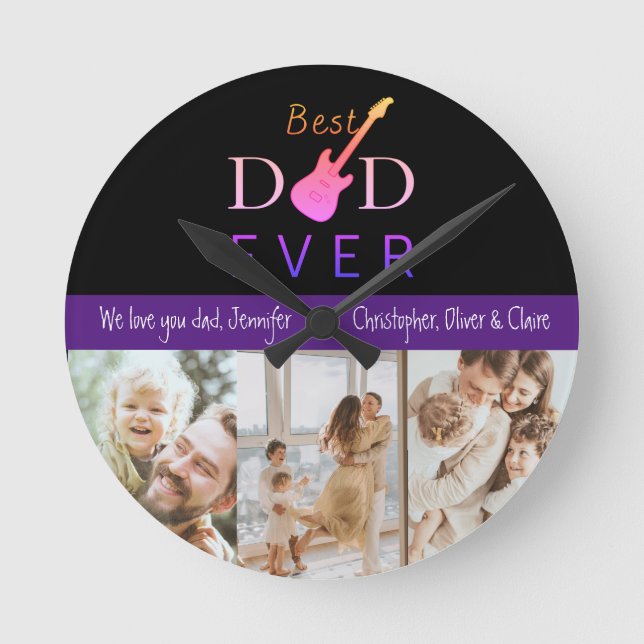 Best Dad Ever Photo Collage Custom Father’s Day Runde Wanduhr (Vorderseite)