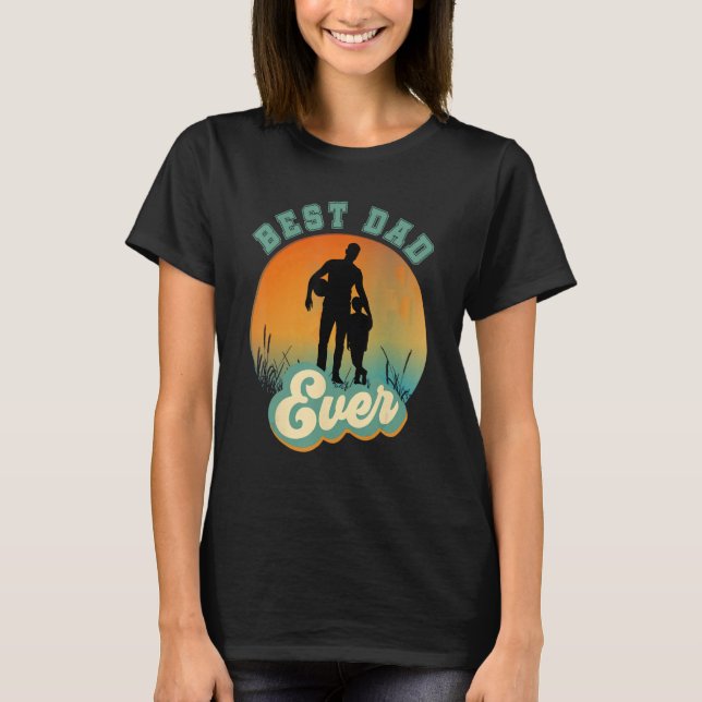 Best Dad Ever Retro Sunset Football Daddy & Son T-Shirt (Vorderseite)